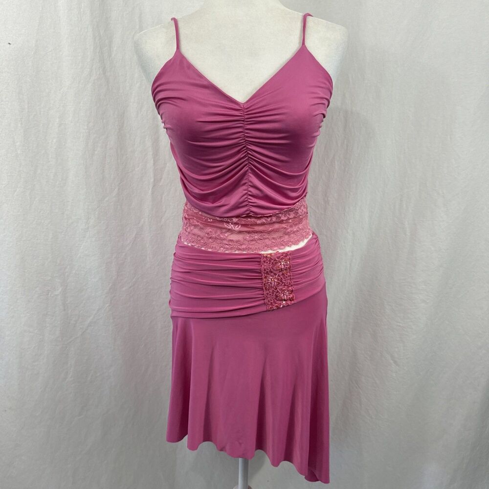 Viva You USA Pink Y2K Party Asymmetic Top Skirt Set Womens Sz S/M *READ* Twee
